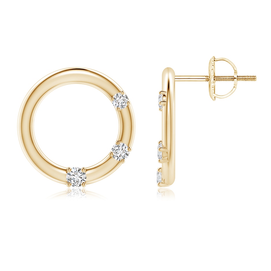 2.3mm HSI2 Graduated Diamond Three Stone Open Circle Stud Earrings in Yellow Gold 