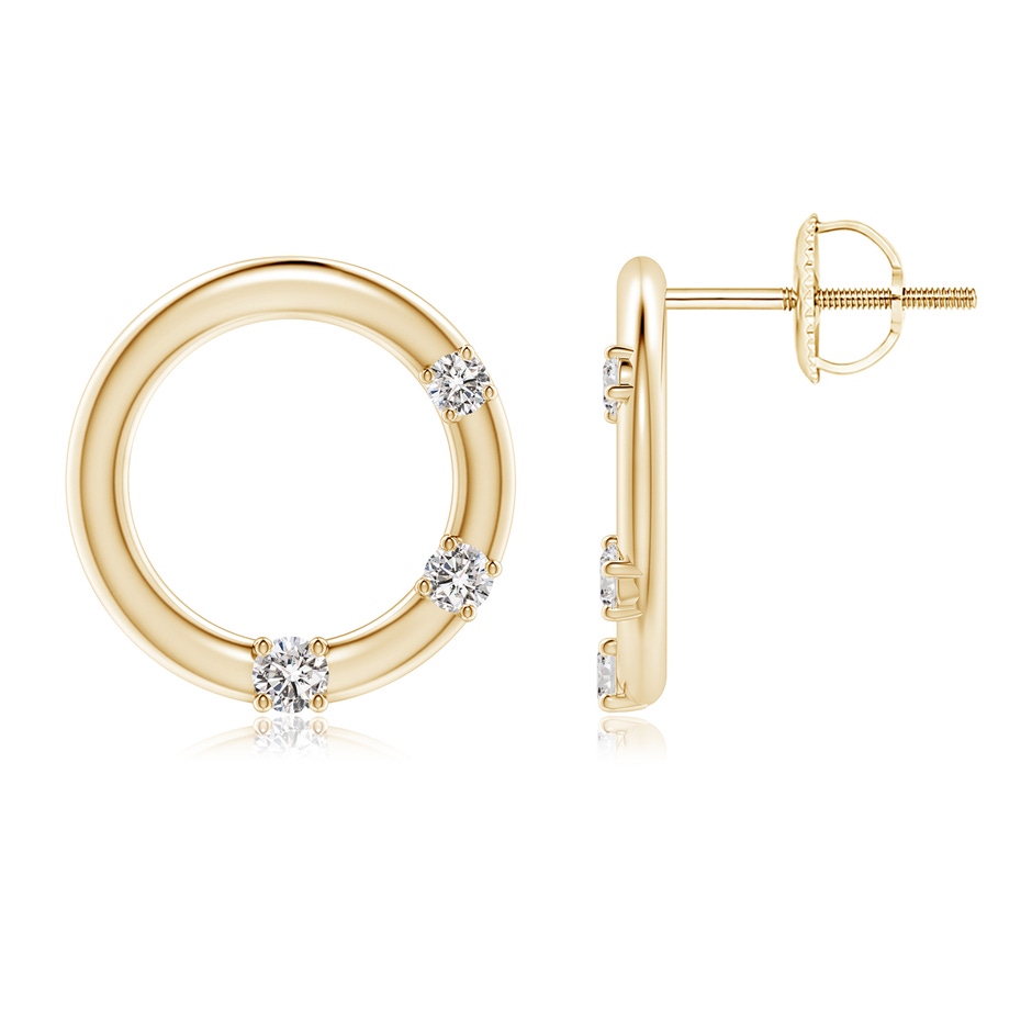 2.3mm IJI1I2 Graduated Diamond Three Stone Open Circle Stud Earrings in Yellow Gold 