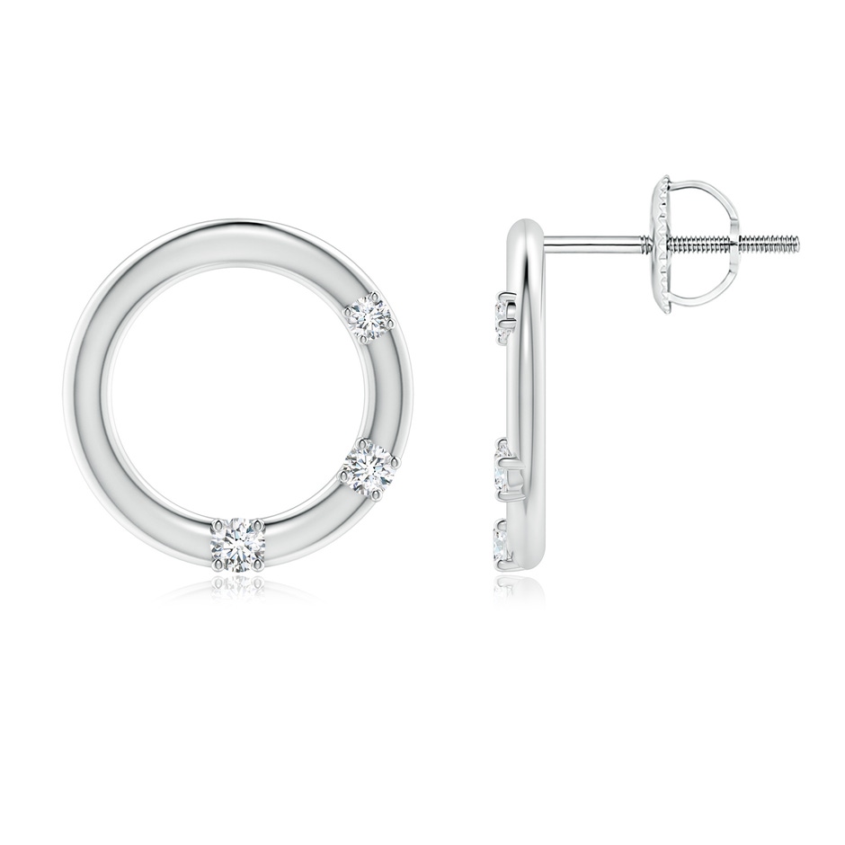 2mm GVS2 Graduated Diamond Three Stone Open Circle Stud Earrings in White Gold 
