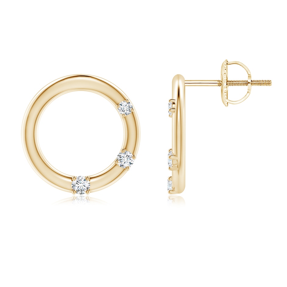 2mm GVS2 Graduated Diamond Three Stone Open Circle Stud Earrings in Yellow Gold 
