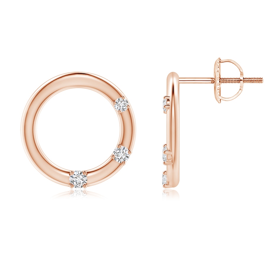 2mm HSI2 Graduated Diamond Three Stone Open Circle Stud Earrings in Rose Gold 