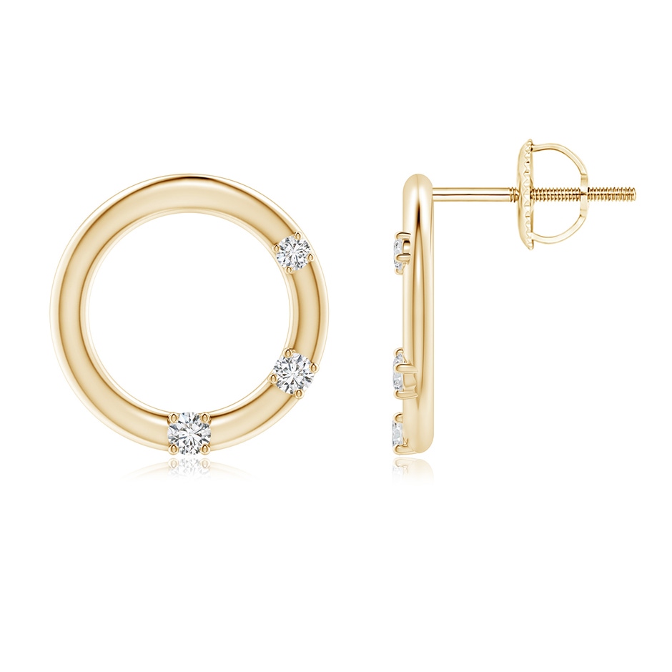 2mm HSI2 Graduated Diamond Three Stone Open Circle Stud Earrings in Yellow Gold 