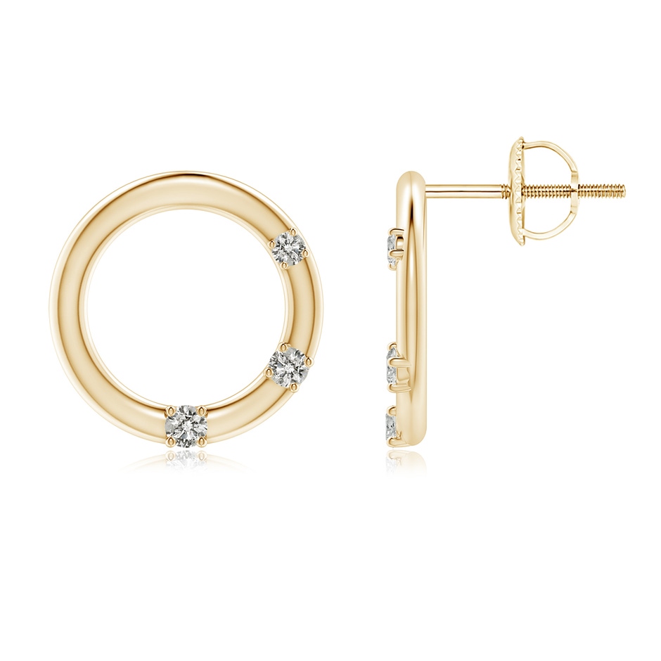 2mm KI3 Graduated Diamond Three Stone Open Circle Stud Earrings in Yellow Gold 