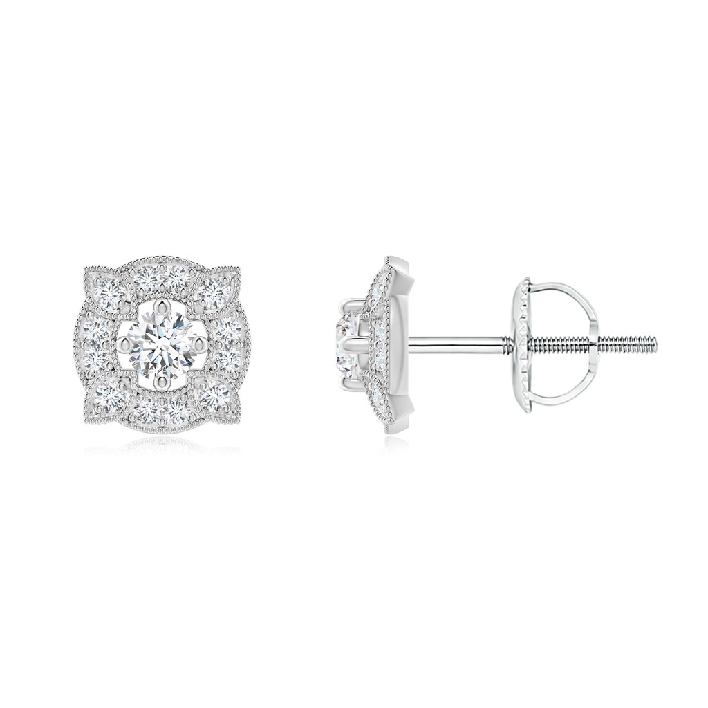 2.5mm GVS2 Diamond Floral Stud Earrings with Milgrain in White Gold