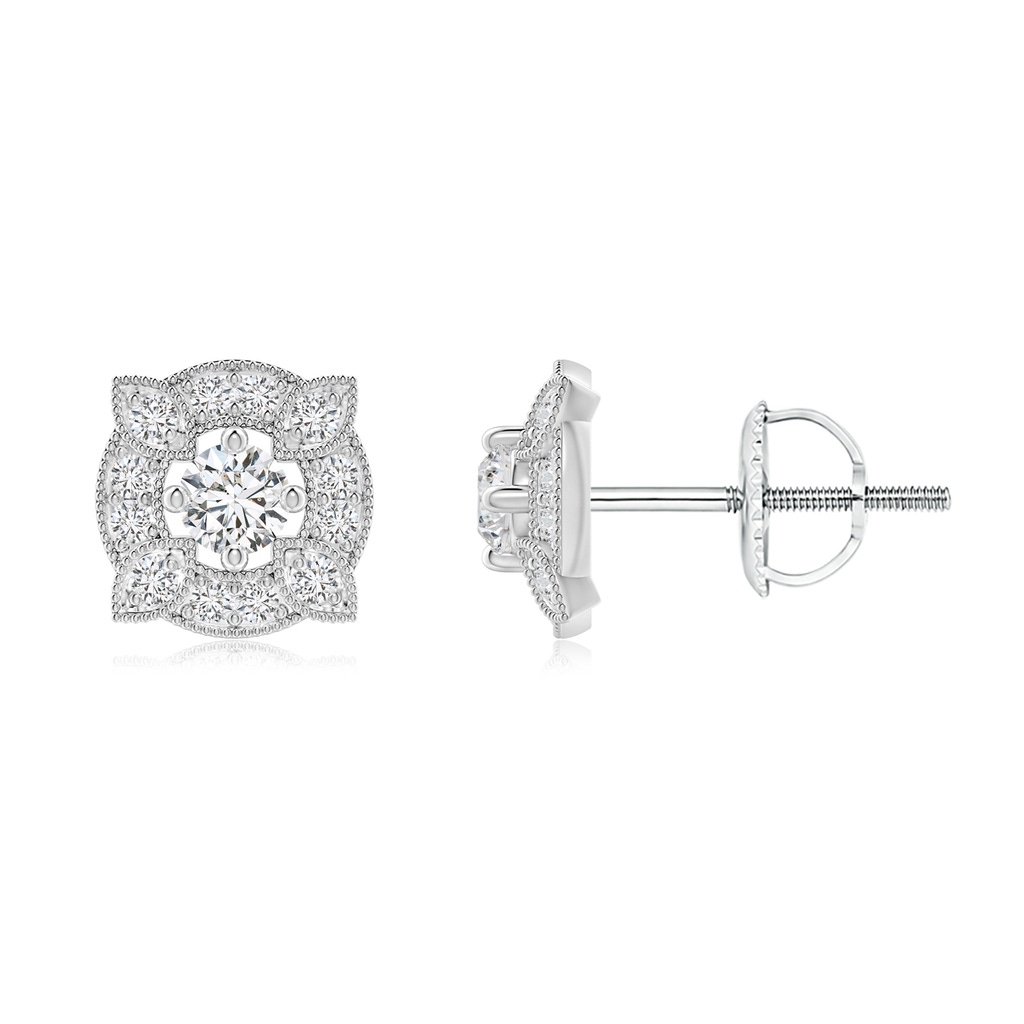 2.7mm HSI2 Diamond Floral Stud Earrings with Milgrain in White Gold