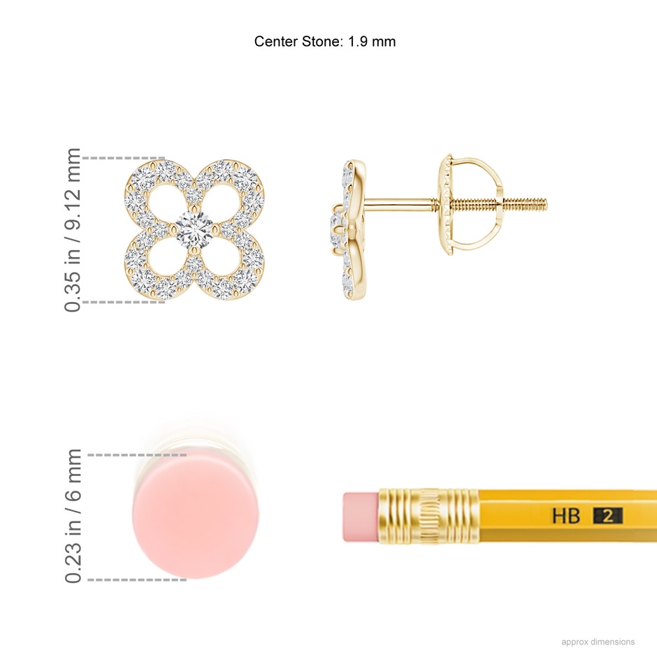 1.9mm HSI2 Prong-Set Diamond Open Petal Floral Stud Earrings in Yellow Gold ruler