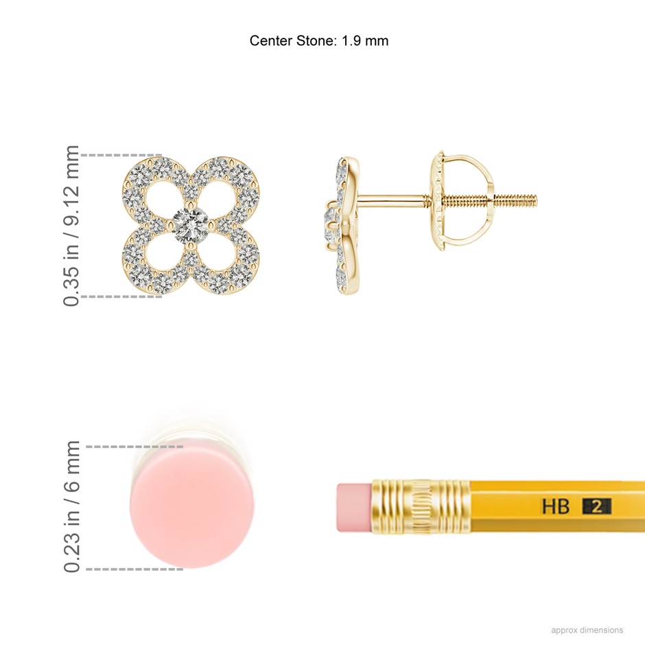 1.9mm KI3 Prong-Set Diamond Open Petal Floral Stud Earrings in Yellow Gold ruler