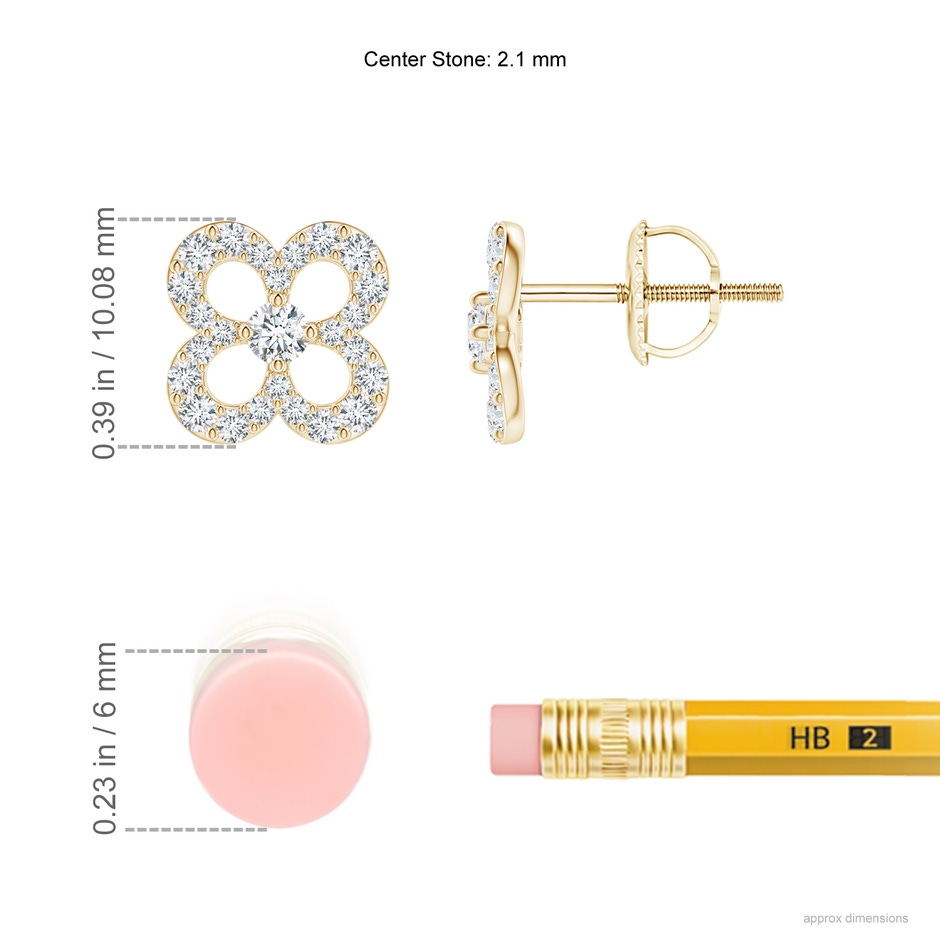 2.1mm GVS2 Prong-Set Diamond Open Petal Floral Stud Earrings in Yellow Gold ruler