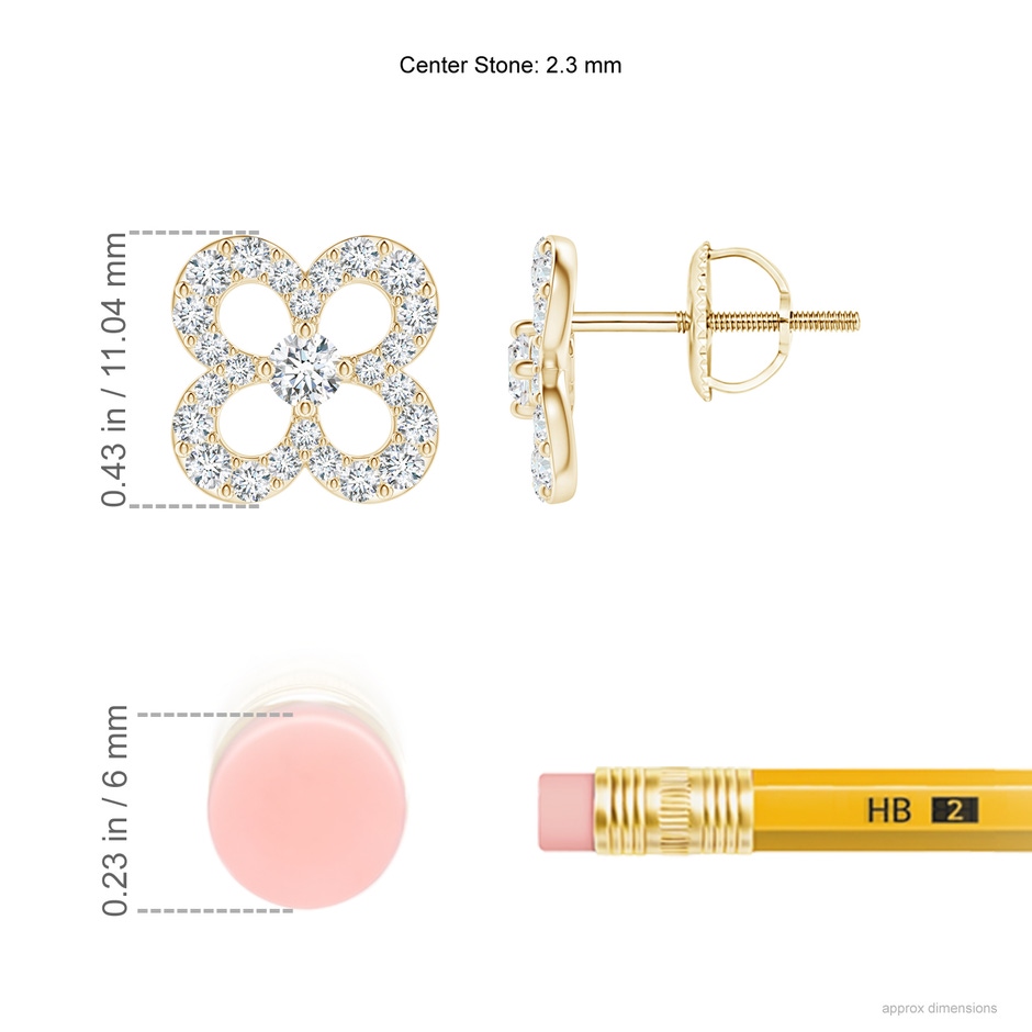 2.3mm GVS2 Prong-Set Diamond Open Petal Floral Stud Earrings in Yellow Gold ruler