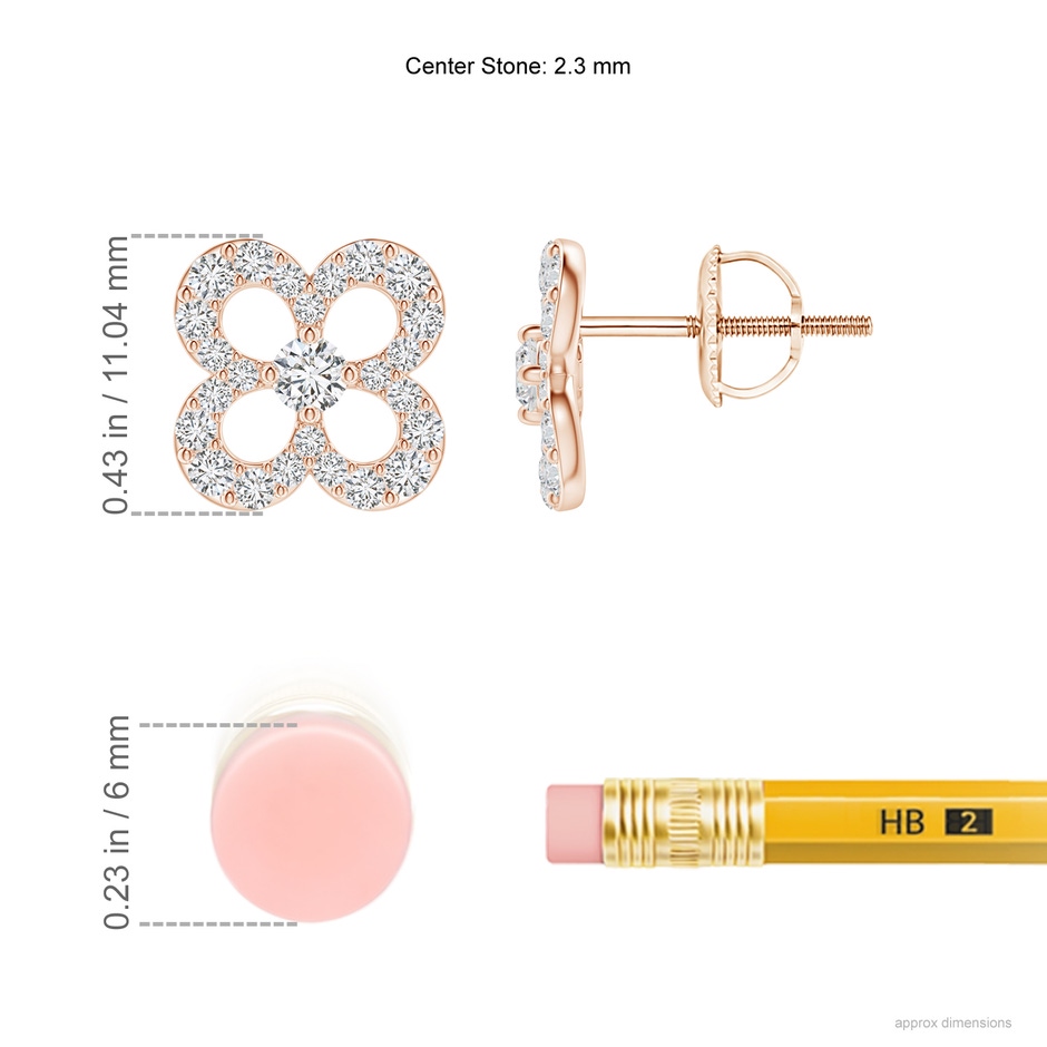2.3mm HSI2 Prong-Set Diamond Open Petal Floral Stud Earrings in Rose Gold ruler