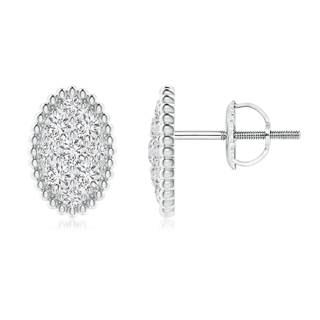 2.1mm HSI2 Pave-Set Diamond Oval Clustre Stud Earrings in White Gold