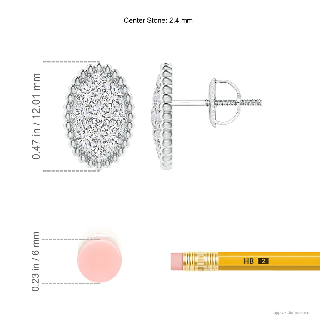 2.4mm HSI2 Pave-Set Diamond Oval Cluster Stud Earrings in White Gold Ruler