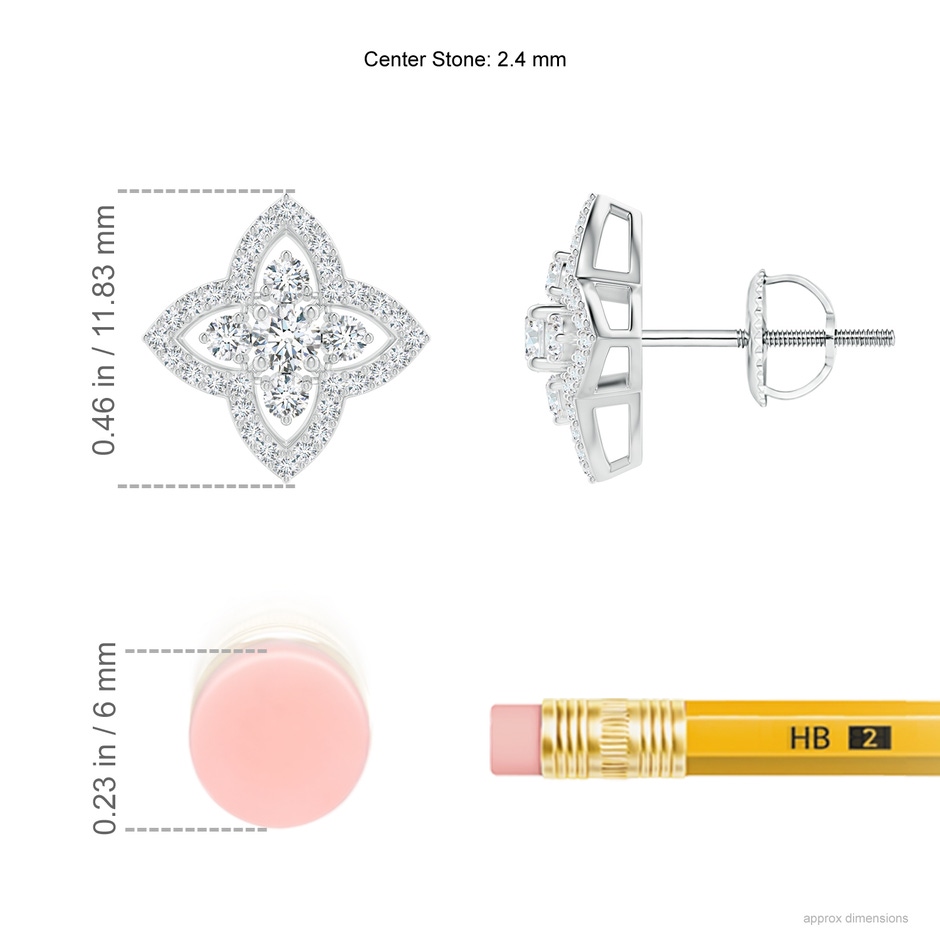 2.4mm GVS2 Prong-Set Diamond Clover Stud Earrings in White Gold ruler