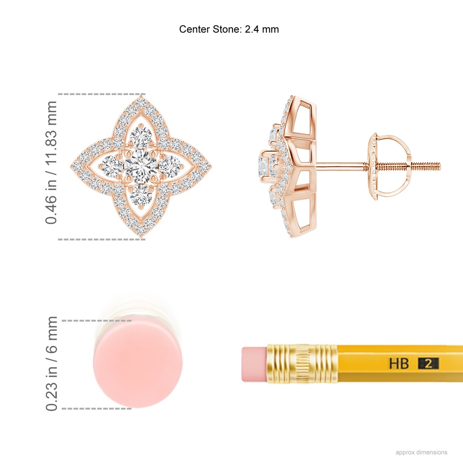 2.4mm HSI2 Prong-Set Diamond Clover Stud Earrings in Rose Gold ruler