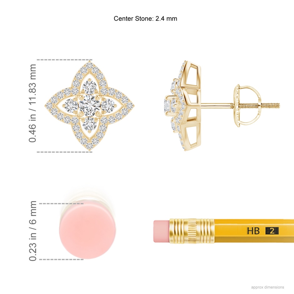 2.4mm HSI2 Prong-Set Diamond Clover Stud Earrings in Yellow Gold ruler