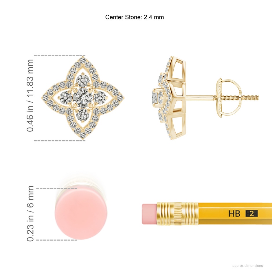 2.4mm KI3 Prong-Set Diamond Clover Stud Earrings in Yellow Gold ruler