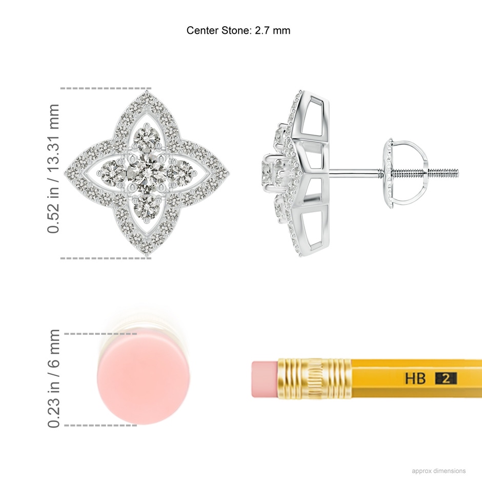 2.7mm KI3 Prong-Set Diamond Clover Stud Earrings in White Gold ruler