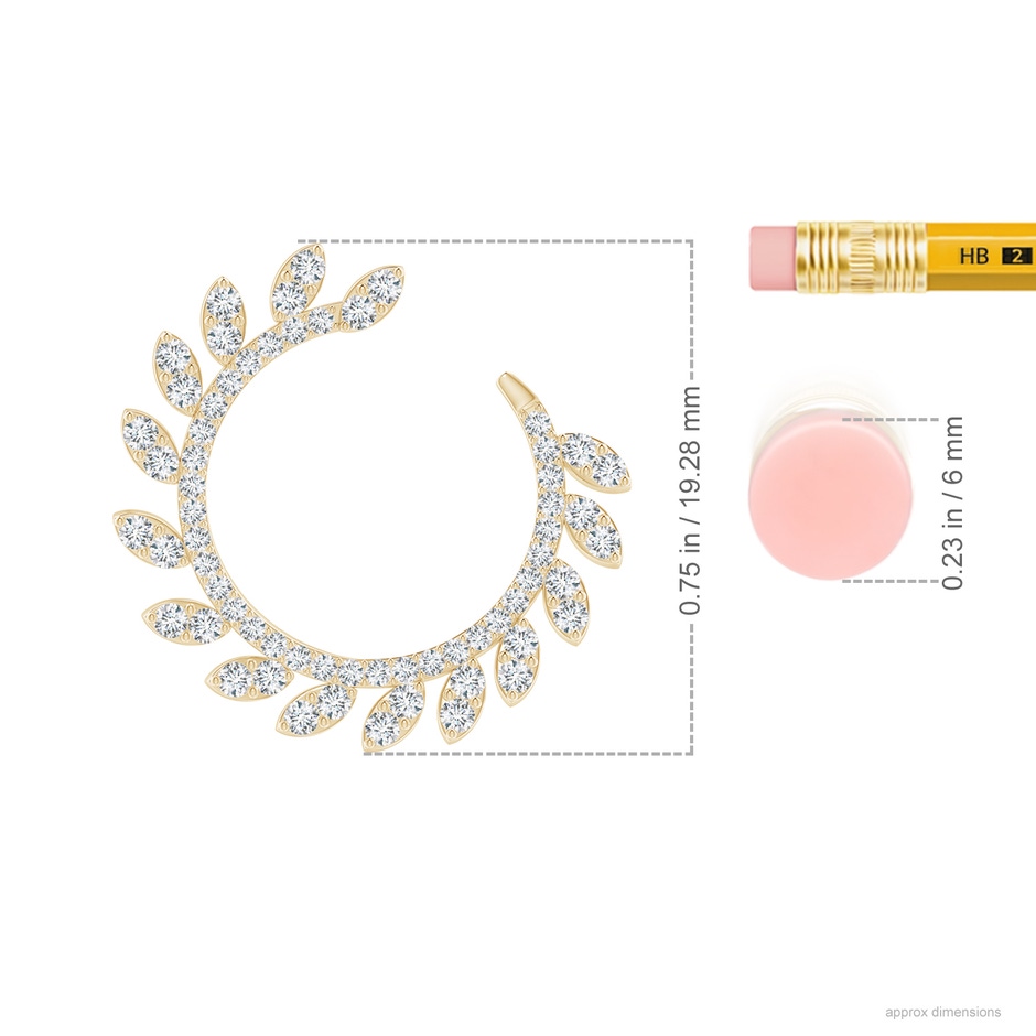 1.2mm GVS2 Nature Inspired Diamond Front-to-Back Leaf Earrings in Yellow Gold ruler