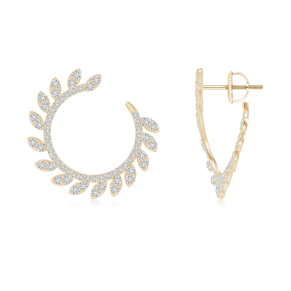 1.2mm HSI2 Nature Inspired Diamond Front-to-Back Leaf Earrings in Yellow Gold 