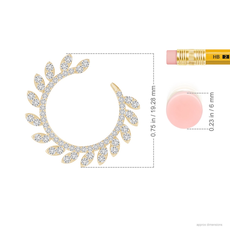 1.2mm HSI2 Nature Inspired Diamond Front-to-Back Leaf Earrings in Yellow Gold ruler