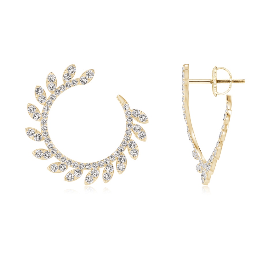 1.2mm IJI1I2 Nature Inspired Diamond Front-to-Back Leaf Earrings in Yellow Gold 
