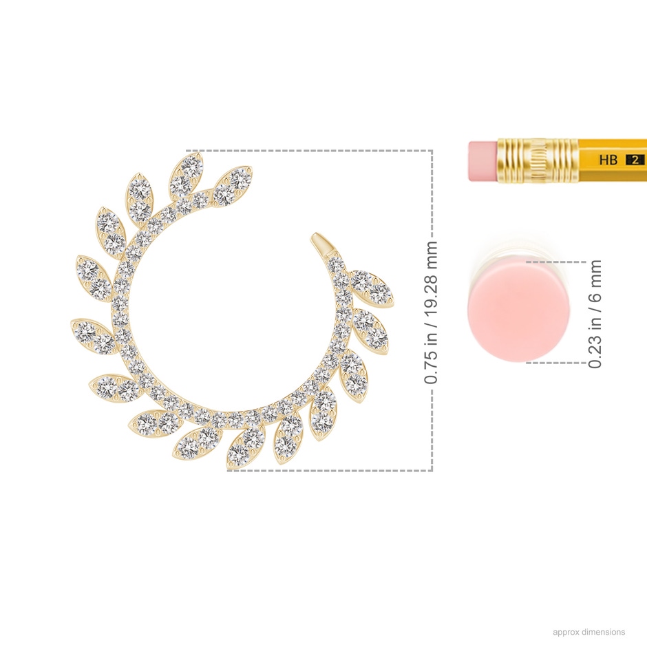 1.2mm IJI1I2 Nature Inspired Diamond Front-to-Back Leaf Earrings in Yellow Gold ruler