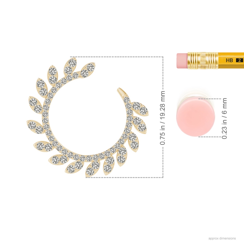1.2mm KI3 Nature Inspired Diamond Front-to-Back Leaf Earrings in Yellow Gold ruler