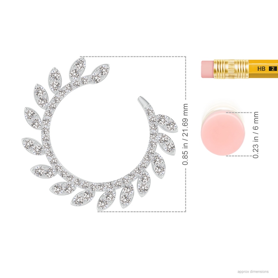 1.35mm IJI1I2 Nature Inspired Diamond Front-to-Back Leaf Earrings in White Gold ruler