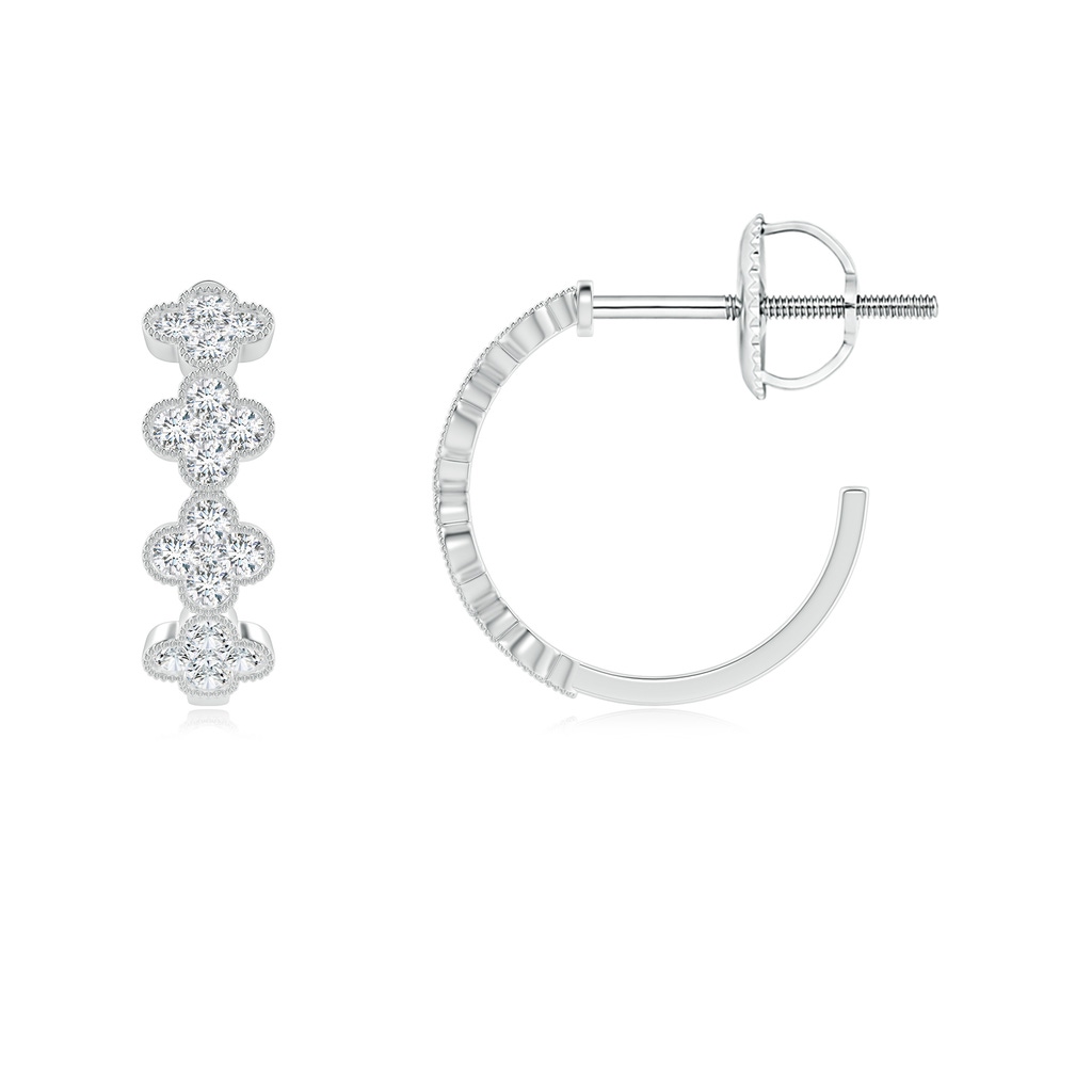 1.15mm GVS2 Pressure-Set Diamond Clover Hoop Earrings in White Gold