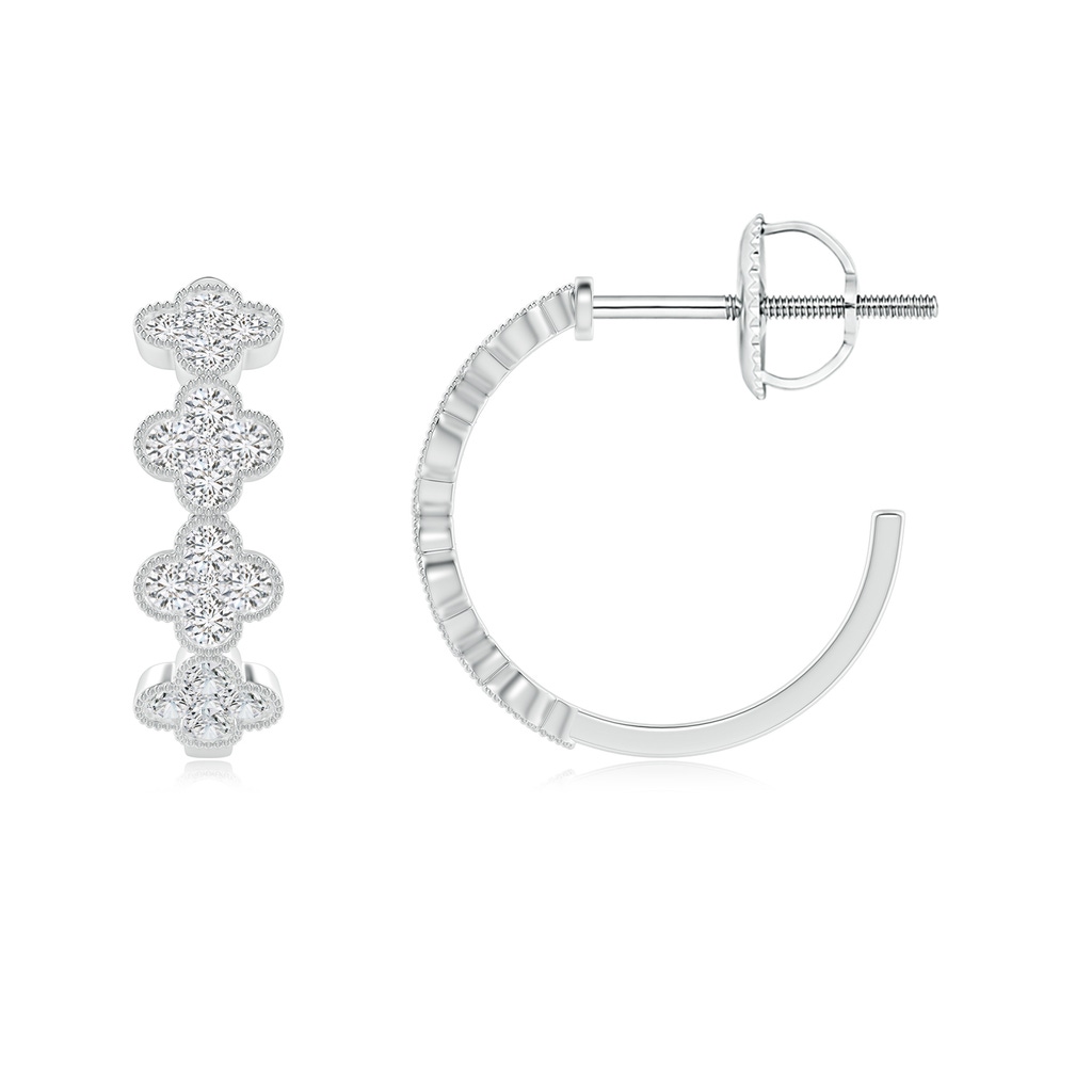 1.3mm HSI2 Pressure-Set Diamond Clover Hoop Earrings in White Gold