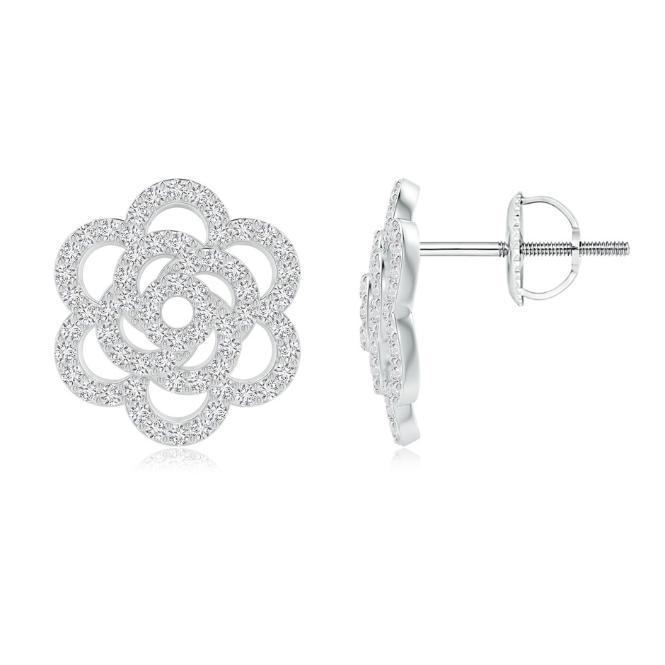 0.95mm HSI2 Diamond Camellia Stud Earrings in White Gold 