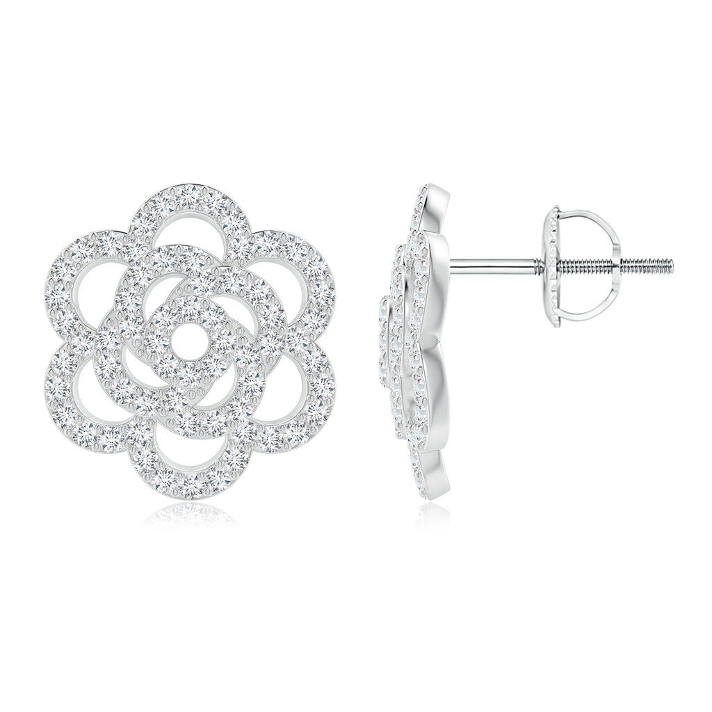 1.05mm GVS2 Diamond Camellia Stud Earrings in White Gold
