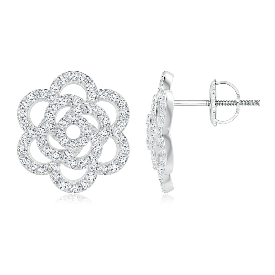 1.05mm GVS2 Diamond Camellia Stud Earrings in White Gold 