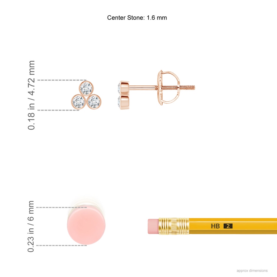 1.6mm GVS2 Bezel-Set Trio Diamond Stud Earrings in Rose Gold ruler