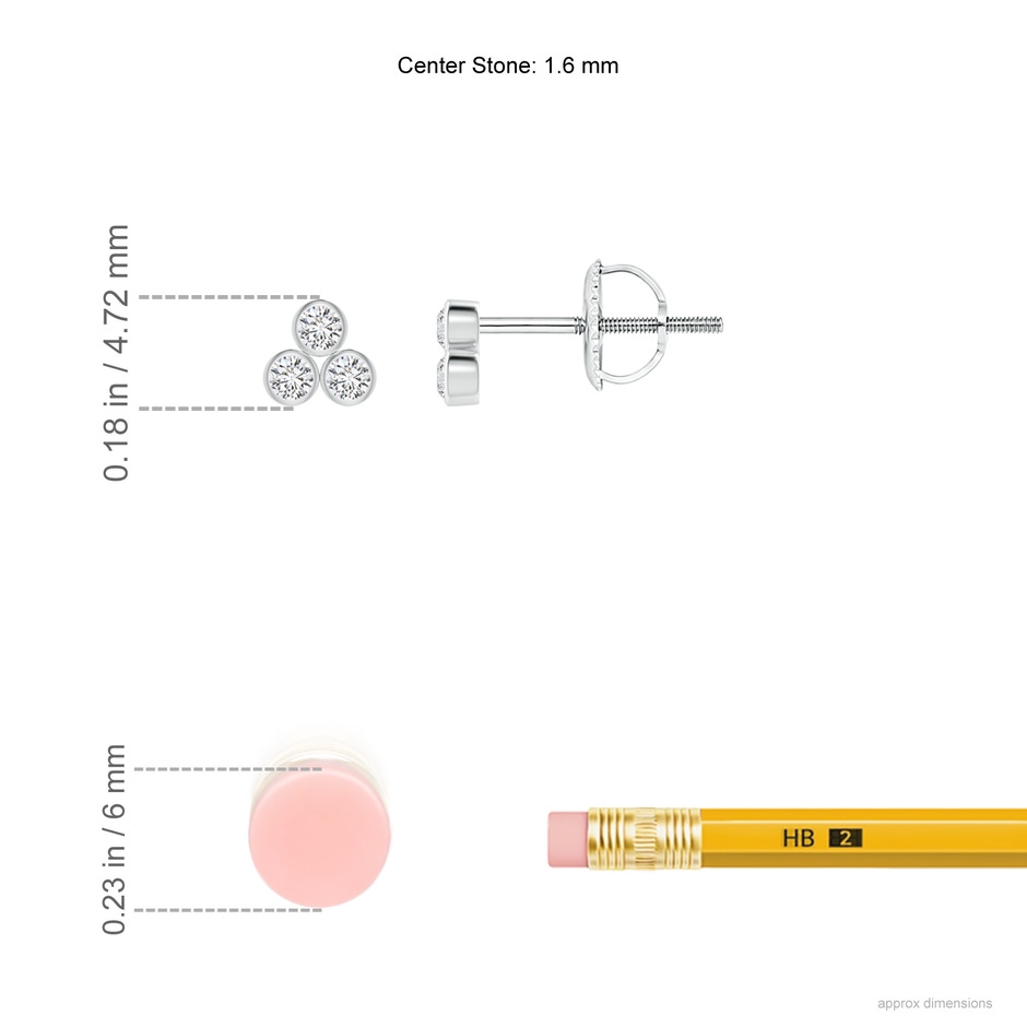 1.6mm HSI2 Bezel-Set Trio Diamond Stud Earrings in White Gold ruler