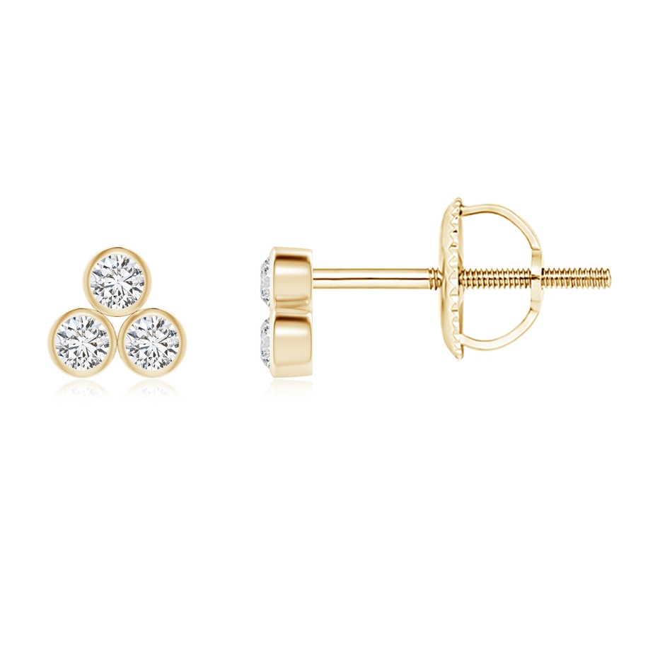 1.6mm HSI2 Bezel-Set Trio Diamond Stud Earrings in Yellow Gold 