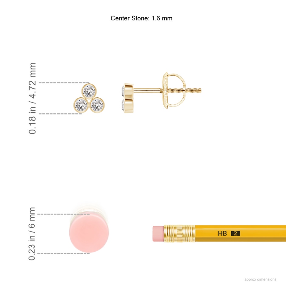 1.6mm IJI1I2 Bezel-Set Trio Diamond Stud Earrings in Yellow Gold ruler