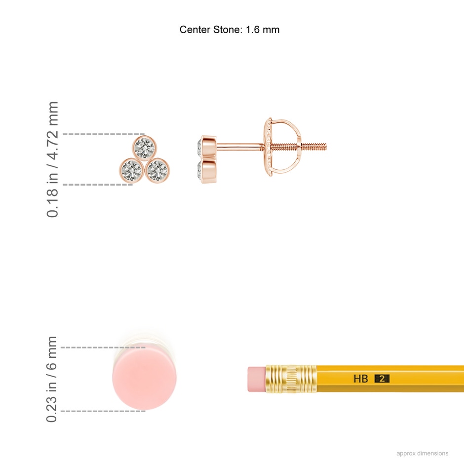 1.6mm KI3 Bezel-Set Trio Diamond Stud Earrings in Rose Gold ruler