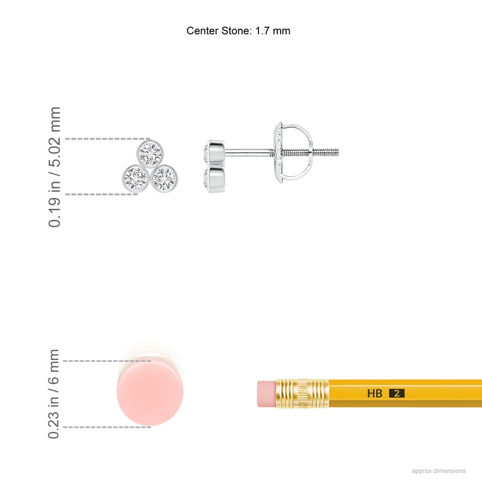1.7mm HSI2 Bezel-Set Trio Diamond Stud Earrings in White Gold ruler