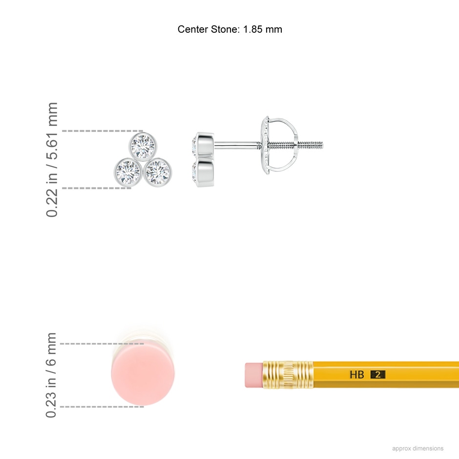 1.85mm GVS2 Bezel-Set Trio Diamond Stud Earrings in White Gold ruler