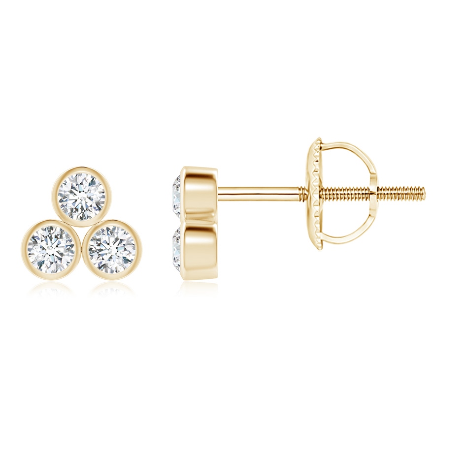 2mm GVS2 Bezel-Set Trio Diamond Stud Earrings in Yellow Gold 