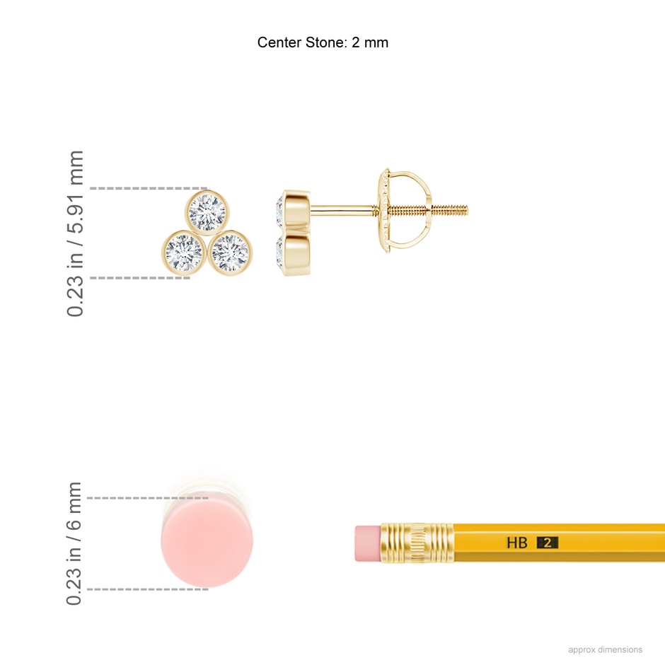 2mm GVS2 Bezel-Set Trio Diamond Stud Earrings in Yellow Gold ruler