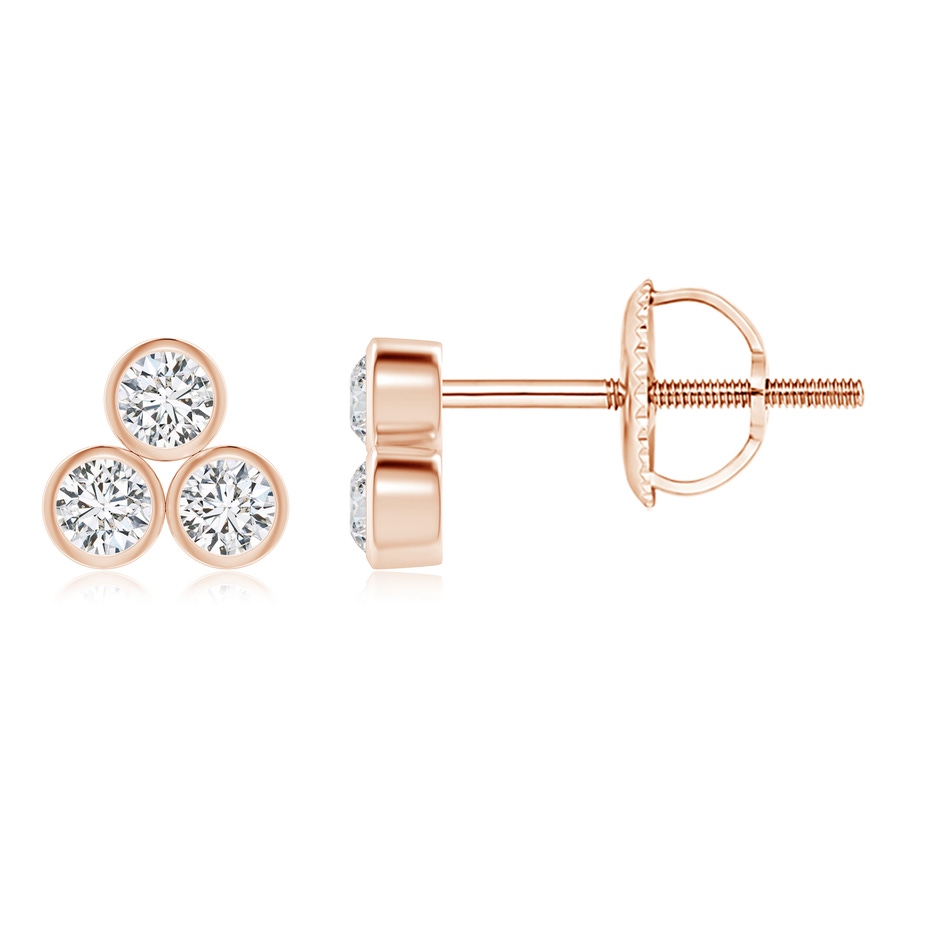 2mm HSI2 Bezel-Set Trio Diamond Stud Earrings in Rose Gold 