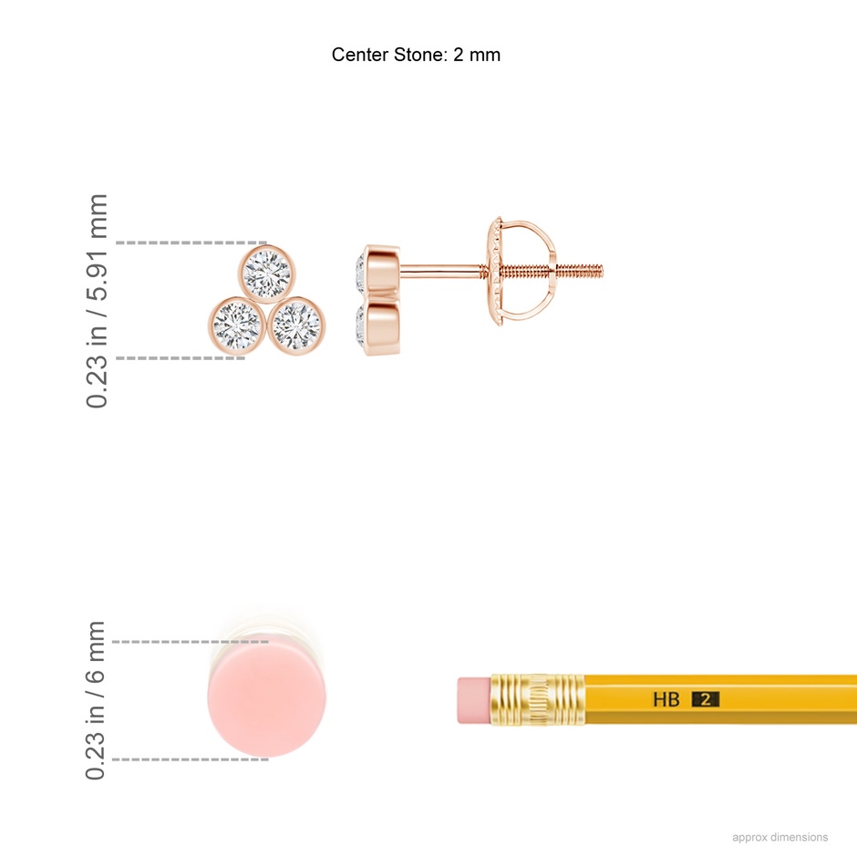 2mm HSI2 Bezel-Set Trio Diamond Stud Earrings in Rose Gold ruler