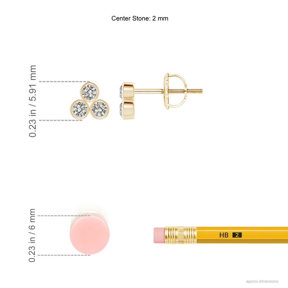 2mm KI3 Bezel-Set Trio Diamond Stud Earrings in Yellow Gold ruler