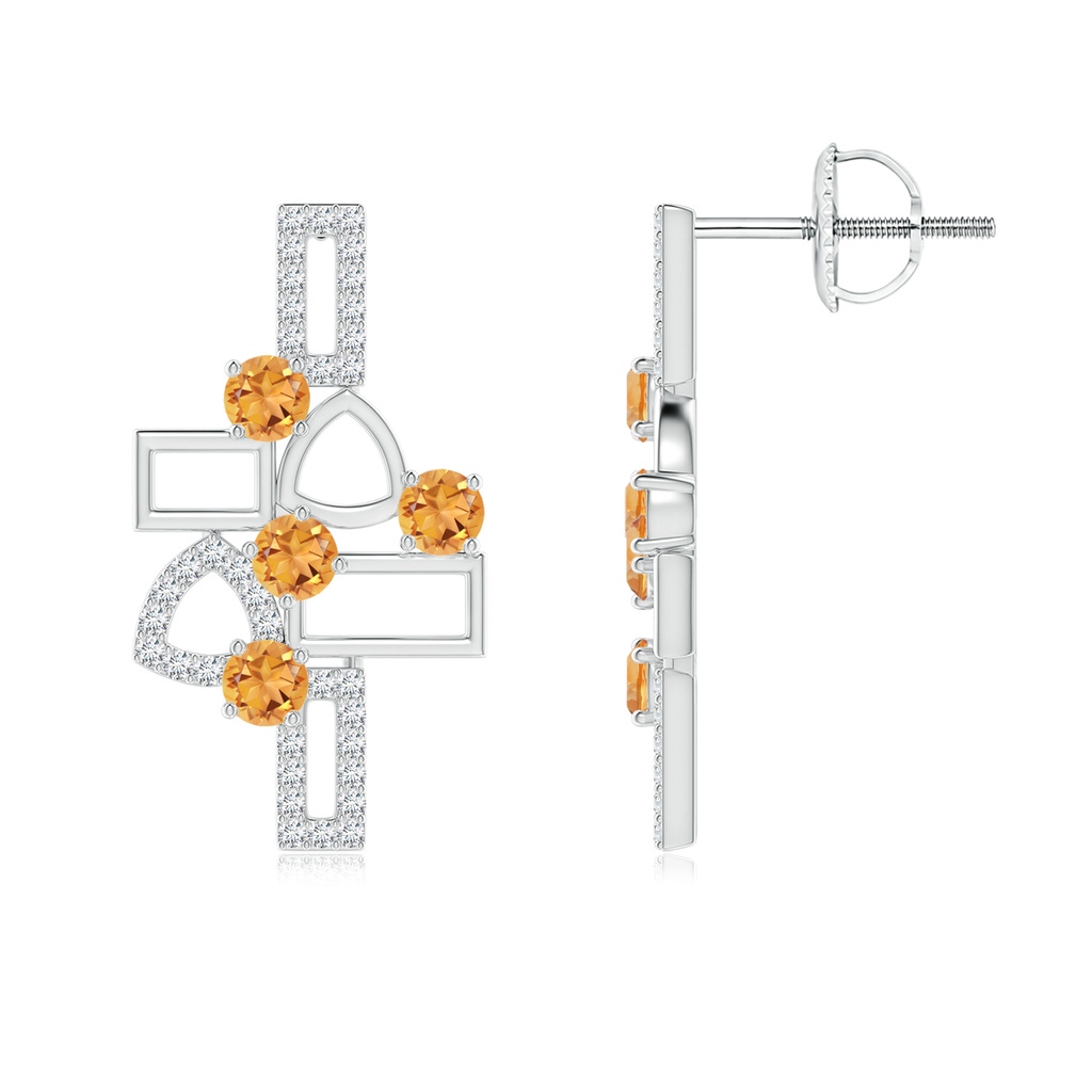 3mm AAA Dispersed Citrine Multi-Shape Scorpio Studs with Diamonds in White Gold