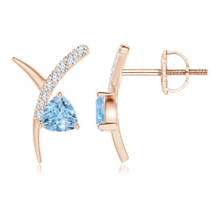 4mm AAA Trillion Aquamarine Pisces Stud Earrings with Diamonds in Rose Gold