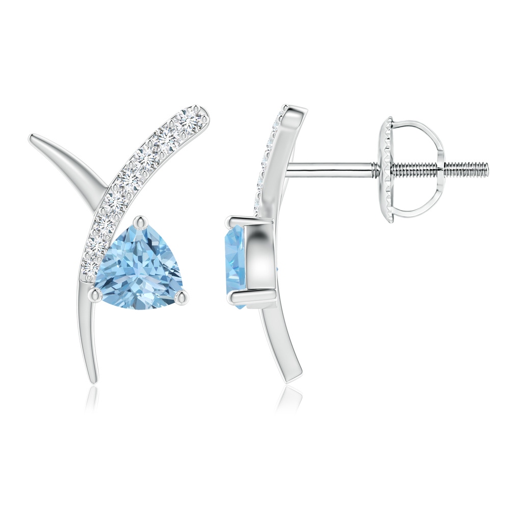 4mm AAA Trillion Aquamarine Pisces Stud Earrings with Diamonds in White Gold