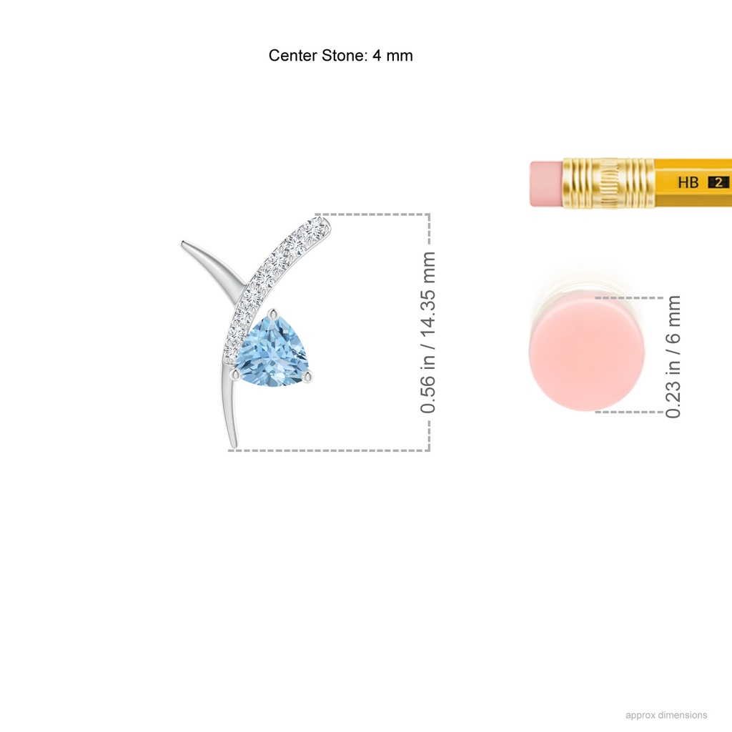 4mm AAA Trillion Aquamarine Pisces Stud Earrings with Diamonds in White Gold Ruler