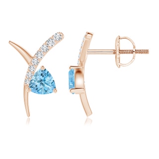 4mm AAAA Trillion Aquamarine Pisces Stud Earrings with Diamonds in 9K Rose Gold
